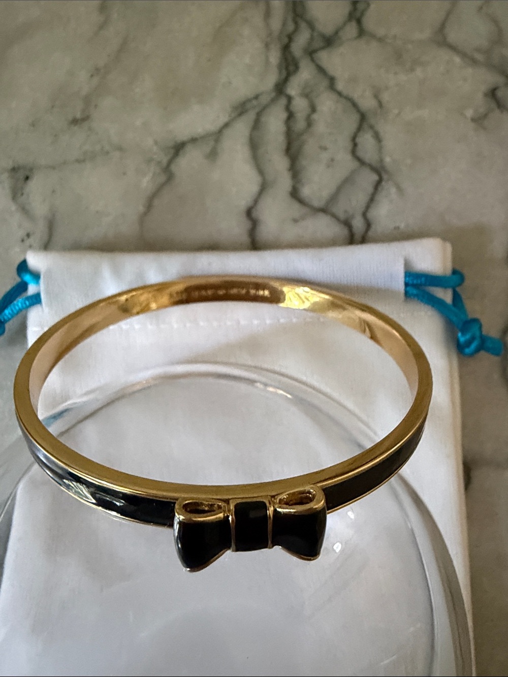 Kate Spade Gold Tone Black Enamel Bow Bangle Bracelet - Picture 8 of 8